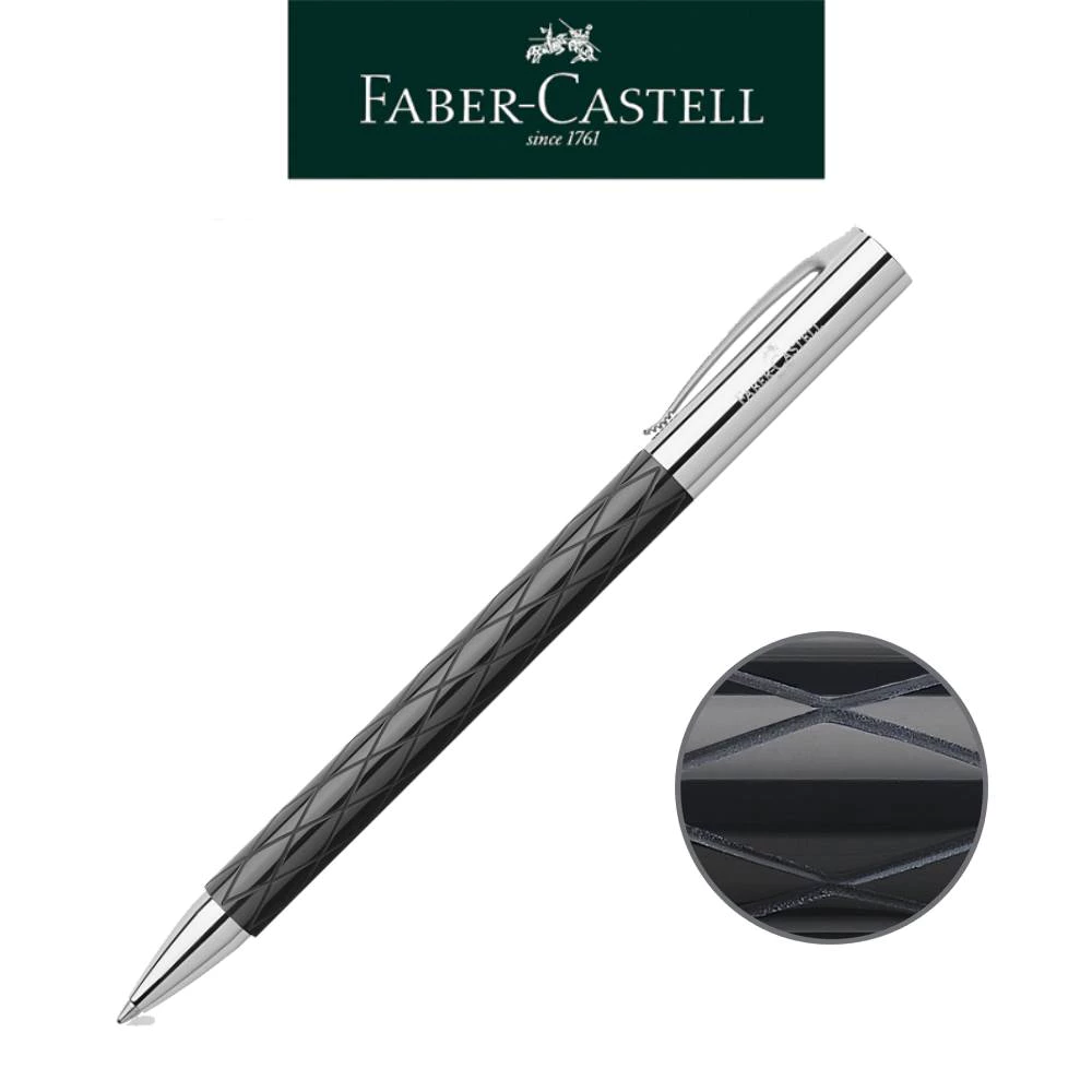 免費客製化刻字【Faber-Castell】Ambition成吉思汗黑色菱格紋原子筆/滑順好寫/簡約優雅｜送禮首選 台灣輝柏✿50B004